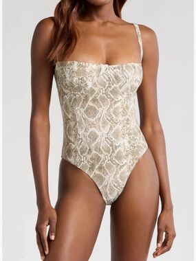 Good American Snake-Print One-Piece Swimsuit - Sand/Beige